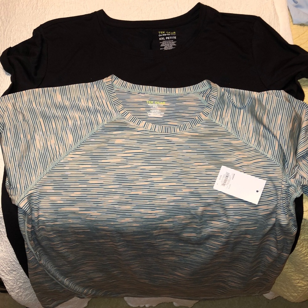 Set of 2 petite Tek Gear tops exercise PXXL PXL NWT EUC green multi black